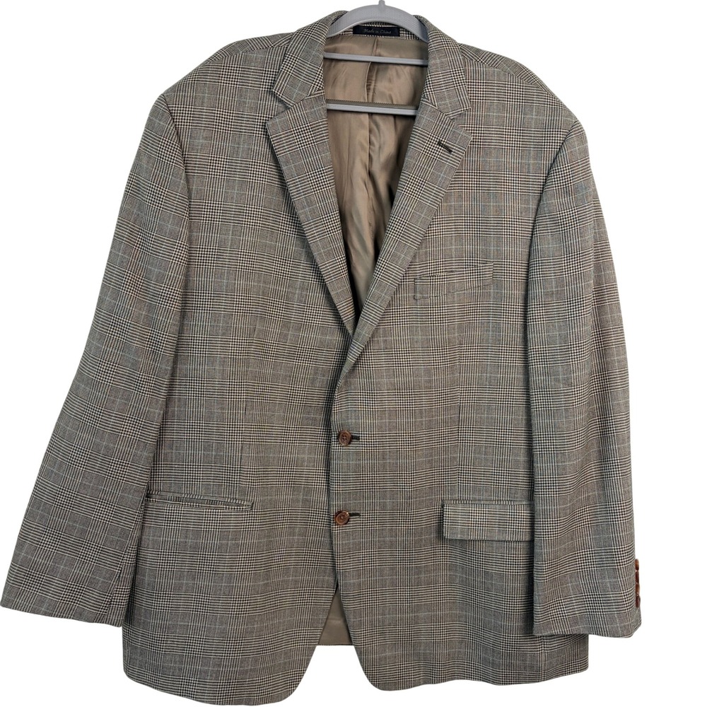 Lauren Ralph Lauren Sport Coat 50R Brown Silk Wool Glen Plaid Excellent